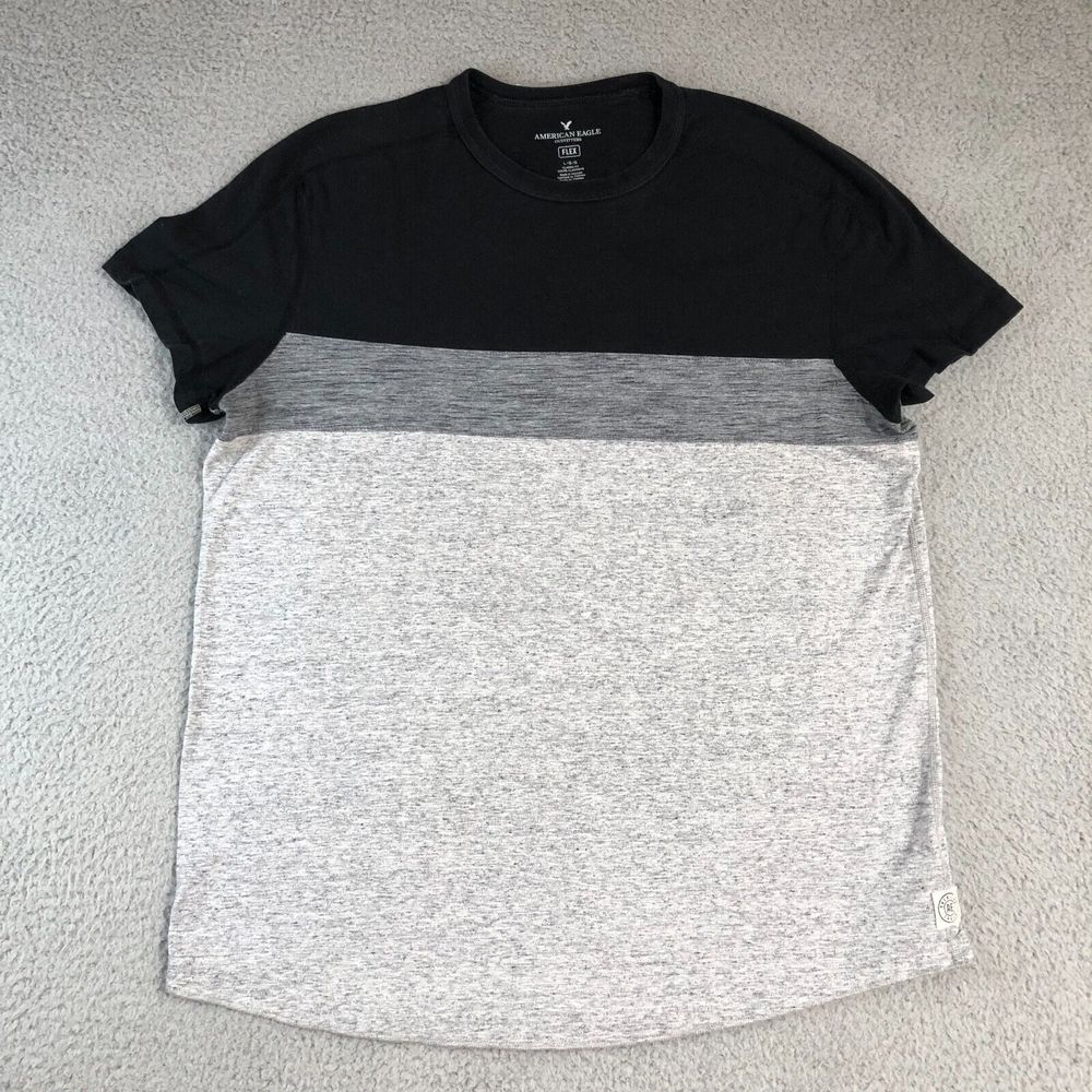 American Eagle Shirt Mens Large Gray Black Classic Fit Preppy Normcore Crew Neck